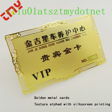 Custom Brass Finish Stainless Steel Cutout Metal Business Card, Surface Etching Business Card Brushed VIP Membership Card